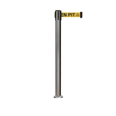 MONTOUR LINE Stanchion Belt Barrier Fixed Base Sat.Steel Post 7.5ftYel. Open.. Belt MX630F-SS-BEWARYB-75